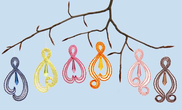 200 Bastelset 6 Schlingenmotive mit 6 bunten Acryltropfen